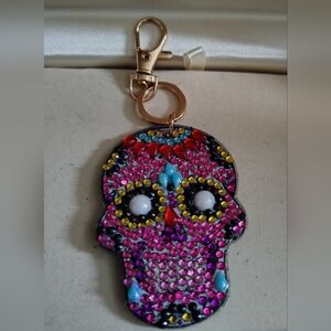 Bejeweled Sugar Skull Keychain - Pink Multi